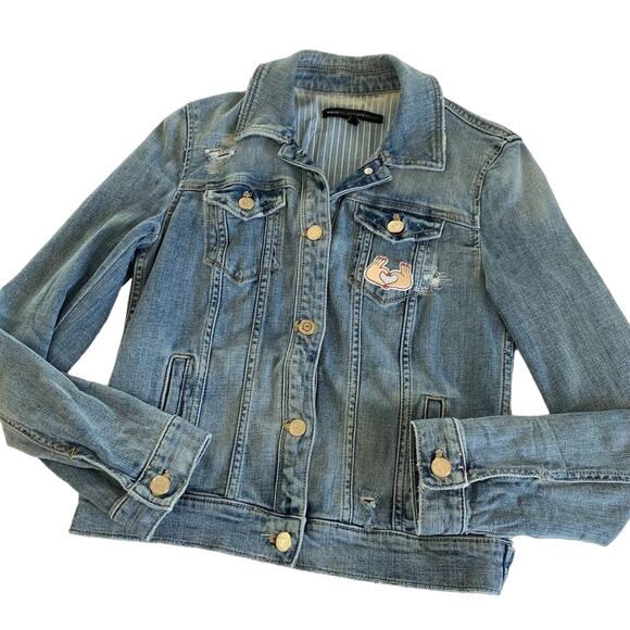 Via Penny Lane Reworked Apparel | Journey Custom Distressed Denim Jacket Size 2 - Picture 2 of 10
